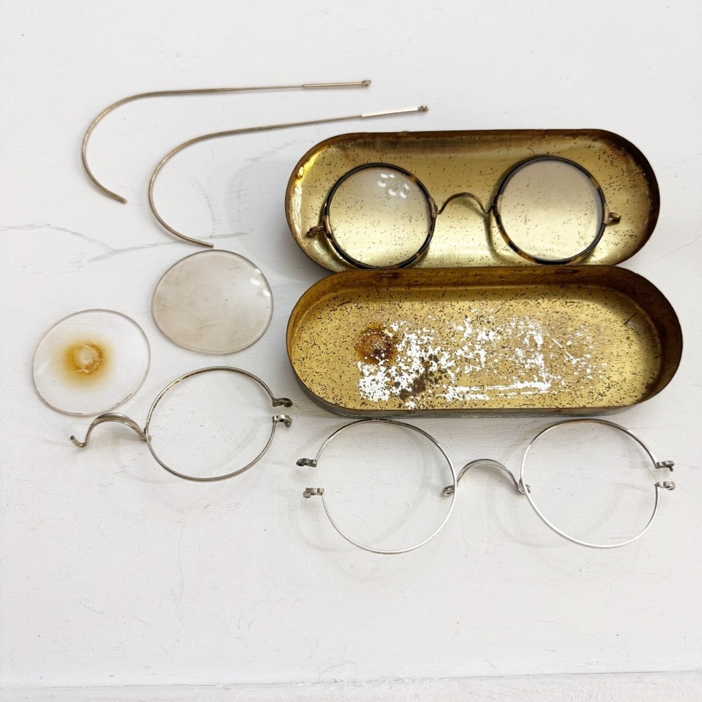 Antique/VintageWillson Goggles Tin Box Bakelite Glasses-B&L 1/10 12kGF Frames